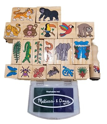 #ad MELISSA amp; DOUG KIDS Wood Rubber Stamps SET 20 Animal Zoo Nature And Ink $10.00