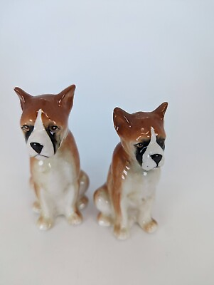 #ad Boxer Dogs Salt And Pepper Shakers Japan w Corks Hand painted Porcelain Vtg $22.22