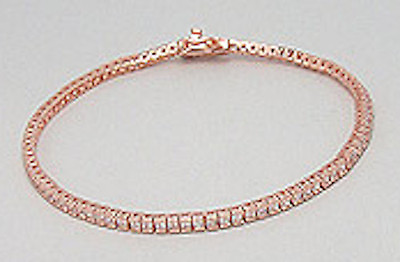 #ad 5.6g Solid Sterling Silver 18k Vermeil Rose Gold Princess Cut 7quot; Tennis Bracelet $87.50