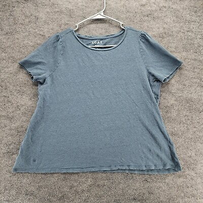 #ad LOFT Linen Shirt Womens Large Short Sleeve Blue $15.99