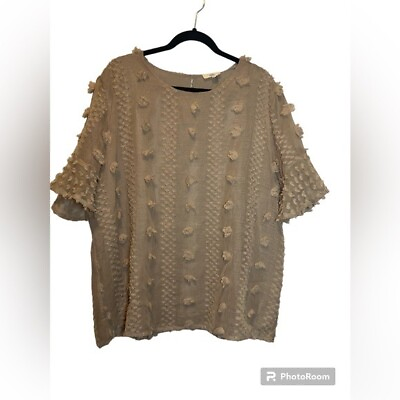 #ad NWOT Taupe Nude Entro Pom Pom 3 D Short Sleeve Women 1x Shirt Top $22.00