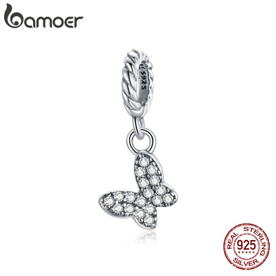 #ad BAMOER 925 Sterling Silver CZ Butterfly Bracelet Charms Beads Gift Women Party $7.15