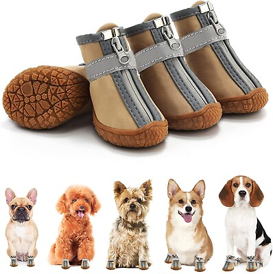 #ad Dog Shoes Pet Paw Protect AntiSlip Reflective Rubber Soles Khaki Size 1 $19.99
