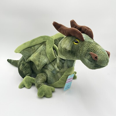 #ad Dan Dee Plush Winged Dragon Dinosaur Green Reptile Embossed Faux Fur 23” $28.88