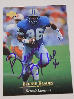 #ad Bennie Blades #206 Detroit Lions U of Miami Signed 1995 Upper Deck Autograph 15A $22.99