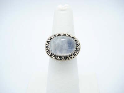 #ad Designer India Oval Moonstone Or Quartz Sterling Silver 16mm Ring Size 6 $29.99