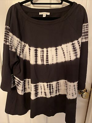 #ad J.Jill Pure Jill Dark Purple Black White Tie Dye Shirt Sz XL Organic Cotton COOL $17.90