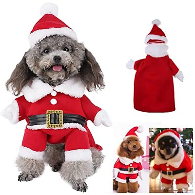 #ad Pet Christmas Costumes Dog Set Cute Pet Santa Claus Costume Set Role Playing ... $9.08