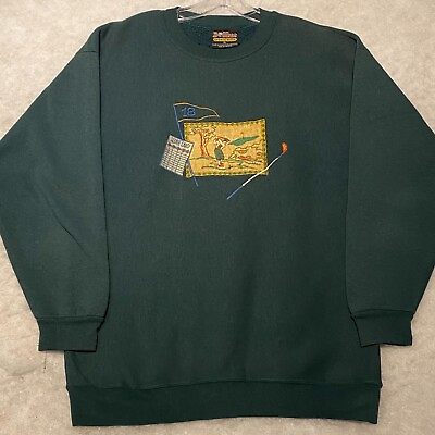 #ad Bee Wear Golf Sweater Mens XL Green Embroidered Crew Neck Vintage 80s $35.87