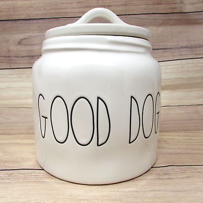 #ad Rae Dunn Artisan Collection Good Dog Treats Jar Lid White Storage Canister $24.29