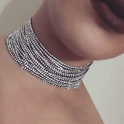 #ad Layered Bling Rhinestone Wedding Party Chain Sparkling Statement Choker Necklace $13.99