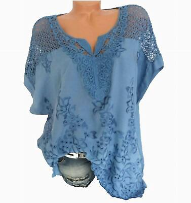 #ad Women Summer Solid Lace Hollow Batwing Short Sleeve T Shirt Tops Blouse Casual $17.94