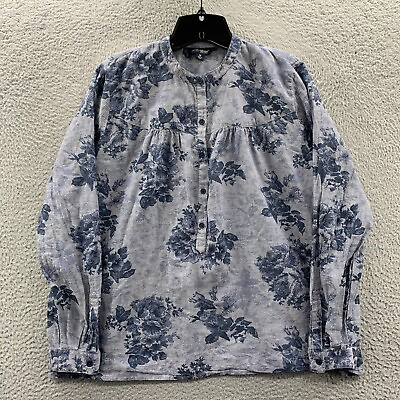 #ad LUCKY BRAND Shirt Womens Medium Button Up Blouse Top Floral Long Sleeve Blue $11.95