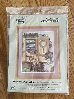 #ad Candamar Counted Cross Stitch Embellished Kit TEDDY BEAR amp; QUILT CABINET $20.00