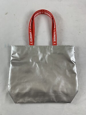 #ad Clinique Large Shopping Shoulder Travel Silver Tote Bag $14.97