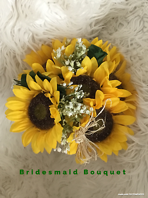 #ad Sunflower wedding flowers package bridal bouquet decorations bouquets greens #6 $185.88