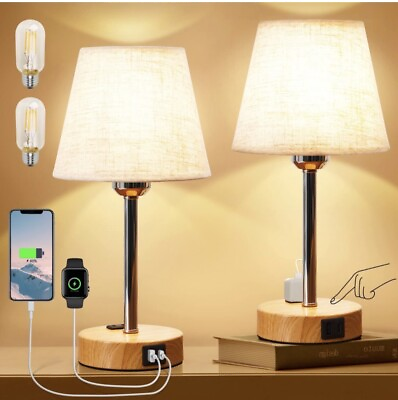 #ad Set of 2 Bedside Lamp Touch Control USB Table Lamp with 2 Bulbs $39.99