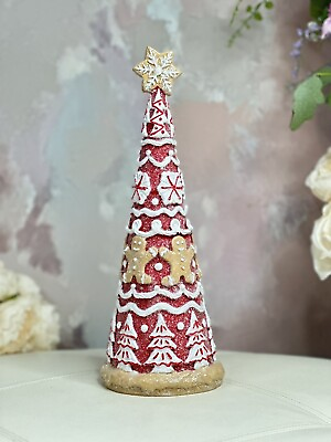 #ad CHRISTMAS Peppermint Candy Cane Brown Red Resin Gingerbread Tree Figurine 14quot; $39.99