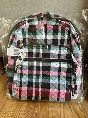 #ad Vera Bradley Iconic Ribbons Plaid Multicolor Campus Backpack Bag School NWT $70.45
