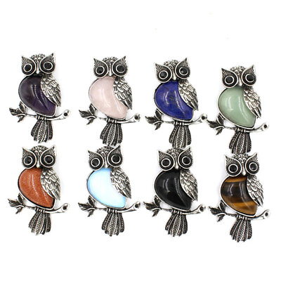 #ad Natural Gemstone Owl Pendant Crystal Quartz Chakra Reiki Healing Amulet Energy $3.29