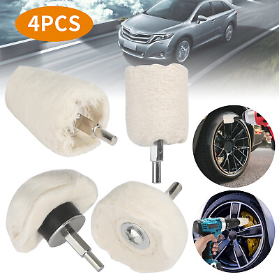 #ad 4Pcs White Cotton Pad Polishing Buffing Wheel Rims Car Motorcycle Kit For Drill $11.48