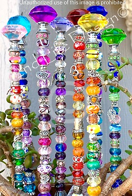 #ad 13 14quot; Fairy Wand Garden Stake CUSTOM Jeweled Glass Beads SUPERIOR HANDMADE USA $24.00