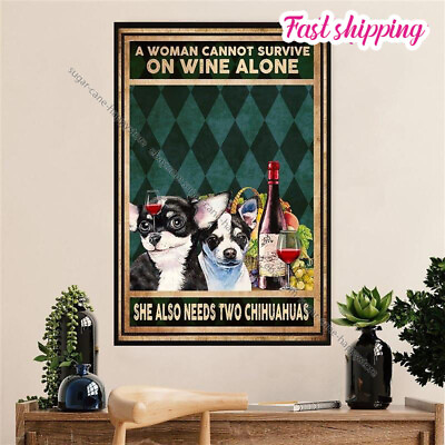 #ad Chihuahua Woman Loves Wine Chihuahuas Chihuahua Dog Lover Poster Wall Art Ve... $14.52
