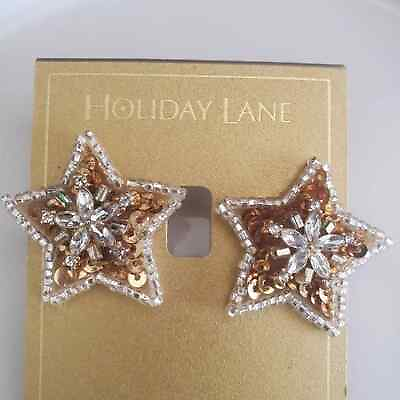 #ad Holiday Lane Gold Tone Gold Embellished Star Button Earrings NWT $22.00