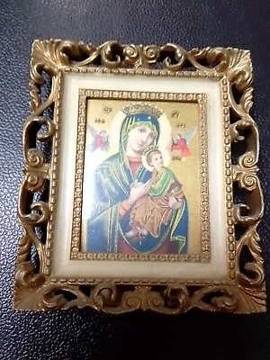 #ad Vintage Lithograph Mary Jesus Madonna Child Hong Kong Small Miniature Christian $9.50