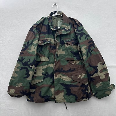 #ad US Army Jacket Men M Full Zip USGI M65 Cold Weather Field Woodland Military Camo $33.95