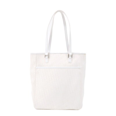 #ad Auth Christian Dior Trotter Tote Bag White Canvas Leather Used $378.00