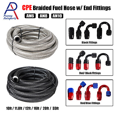 #ad 10ft 33ft CPE Braided Fuel Hose Line with Swivel Hose End Fitting 6AN 8AN 10AN $107.99