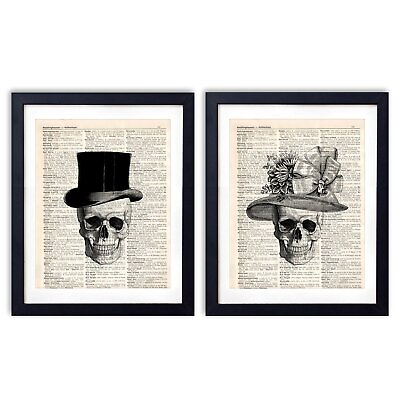 #ad akeke Skull Decor Vintage Dictionary Art Print Two Set Skull Decorations Gentl $9.41