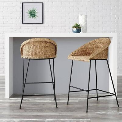 #ad StyleWell Bar Stool 38quot; Natural Woven Hyacinth Low Back Round Seat Metal Frame $139.46