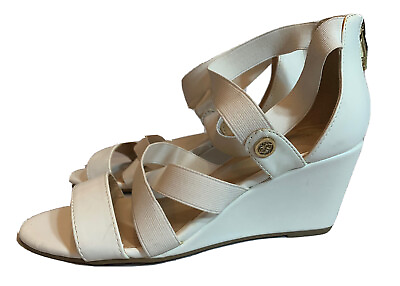 #ad Liz Claiborne size 7.5 M white elastic straps back zipper women sandals shoes. $12.00