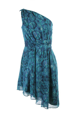#ad Rachel Rachel Roy New Green One Shoulder Printed Draped Dress 14 $109 $24.99