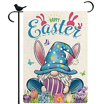 #ad Happy Easter Gnome Garden Flag 12.5×18 Inch Burlap Double Sided Small Welcome... $17.75