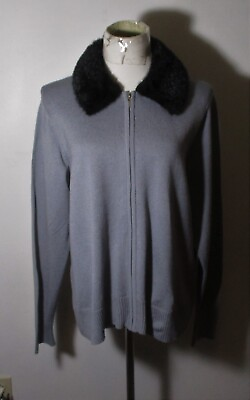 #ad Women#x27;s WORTHINGTON Gray Full Zip Faux Fur Collar Sweater Size XL NWOT $28.00