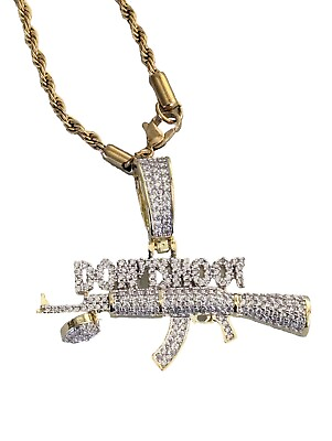 #ad Ice Out Bling Gun Don#x27;t Shoot Gold Plated Cz Pendant 12quot;Necklace C $29.99