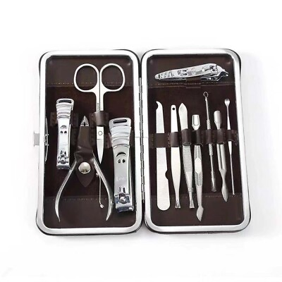 #ad 12PCS Pedicure Manicure Set Nail Clippers Cleaner Cuticle Grooming Kit Case $6.59