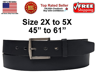 #ad 2X to 5X New Bonded Leather Black Belt Golf Baseball Softball Removable Buckle $10.99