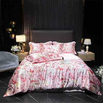 #ad Luxury natural silk bedding set single and double large printed duvet cover set $244.67
