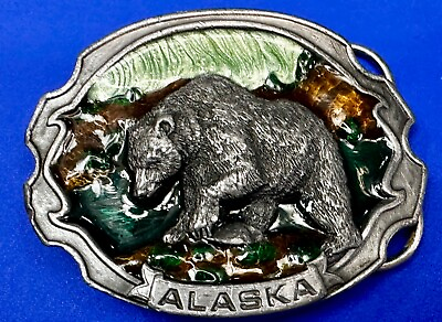#ad Alaska Bear drinking from stream Vintage 1986 Siskiyou V 55 Belt Buckle $22.50