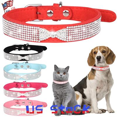 #ad Rhinestone Dog Collar Leather Cat Pet Name Charms Puppy Tag Customised Lead US $10.44
