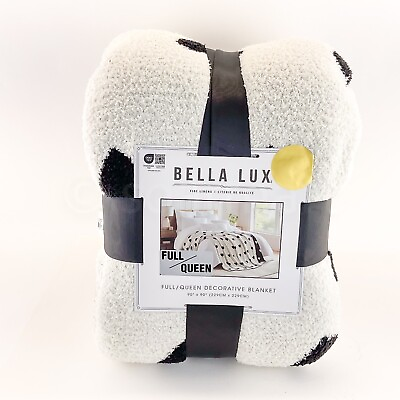 #ad Bella Lux Black White Heart Cozy blanket Reversible 90quot; x 90quot; Full Queen New $95.99