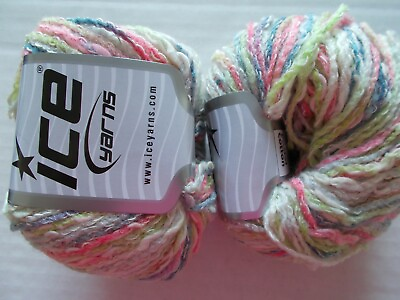 #ad Pastel Cotton yarn by Ice Yarns green pink grey white lot of 2 110 yds ea $15.99