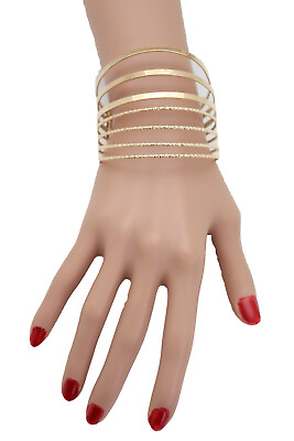 #ad Sexy Women Gold Metal Bangle Cuff Bracelet Fashion Stripes Fan One Size Fits All $13.99