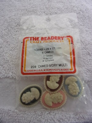 #ad Vintage The Beadery Craft Products 228 Cameo Ivory multi 4 Cameos New Old Stock $21.00