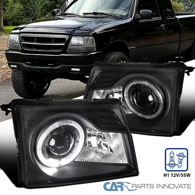 #ad Fits 98 00 Ford Ranger Pickup Matte Black Halo Projector Headlights LeftRight $88.95