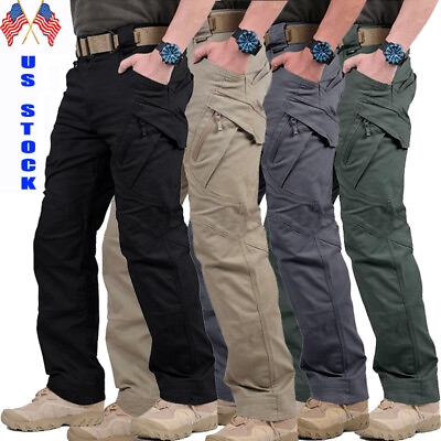 #ad Men#x27;s Flex Tactical Pants Lightweight Hiking Casual Cargo Pants Multi Pockets $9.99